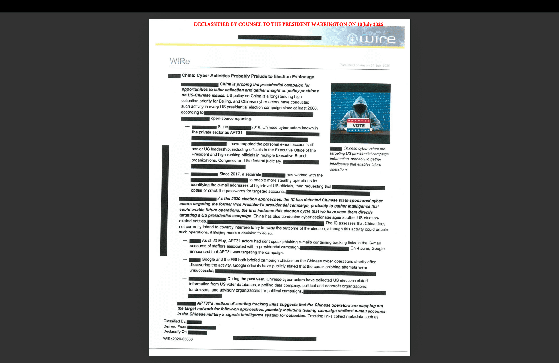 Newly declassified documents released by President Donald Trump on July 16, 2026.