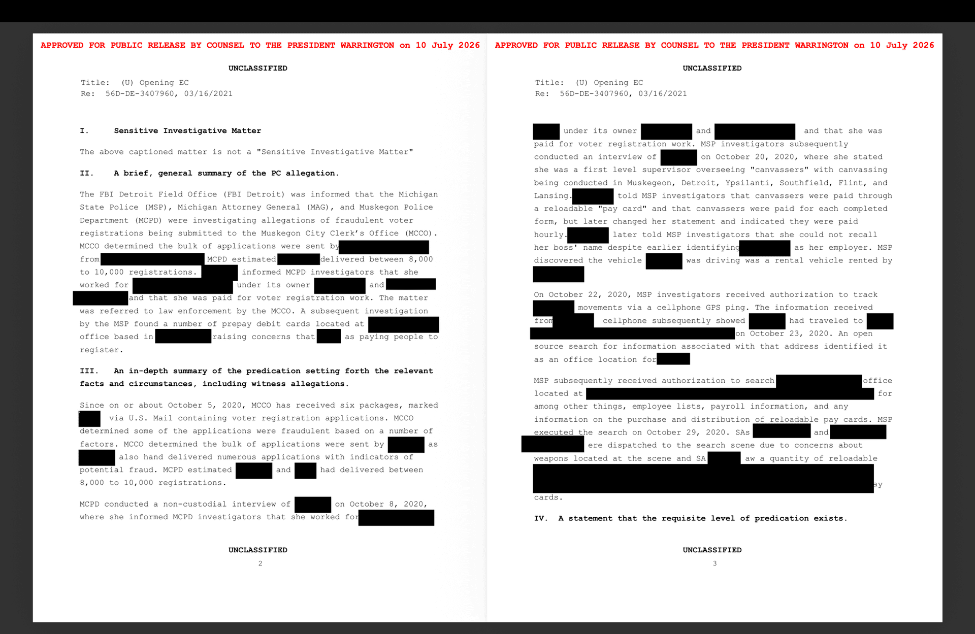 Newly declassified documents released by President Donald Trump on July 16, 2026.