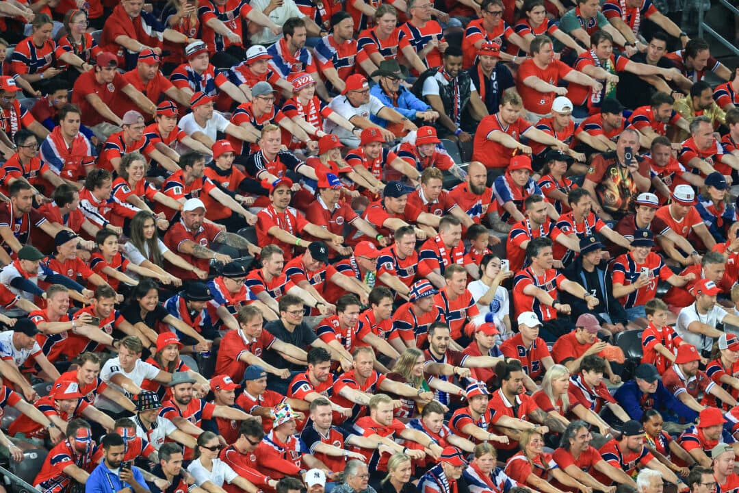 Norway's fans cheer their team during the 2026 World Cup Group I football match between Norway and Senegal at the New York New Jersey Stadium in East Rutherford, N.J., on June 22, 2026. (Timothy A. Clary/AFP via Getty Images)