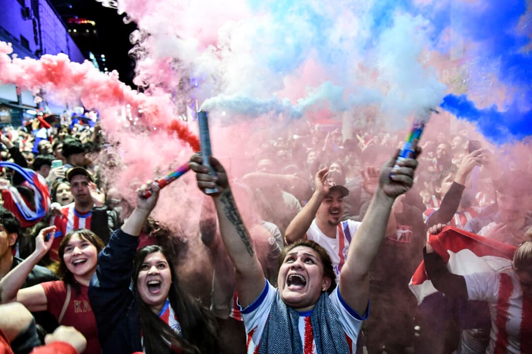 Paraguayan fans react as they watch a live broadcast of the 2026 FIFA World Cup football match between Germany and Paraguay in Asuncion, Paraguay, on June 29, 2026. (Daniel Duarte/AFP via Getty Images)