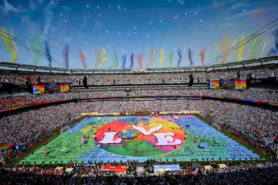 Fireworks explode during the halftime show of the 2026 World Cup football tournament final match between Spain and Argentina at the New York New Jersey Stadium in East Rutherford, N.J., on July 19, 2026. (Angela Weiss/AFP via Getty Images)