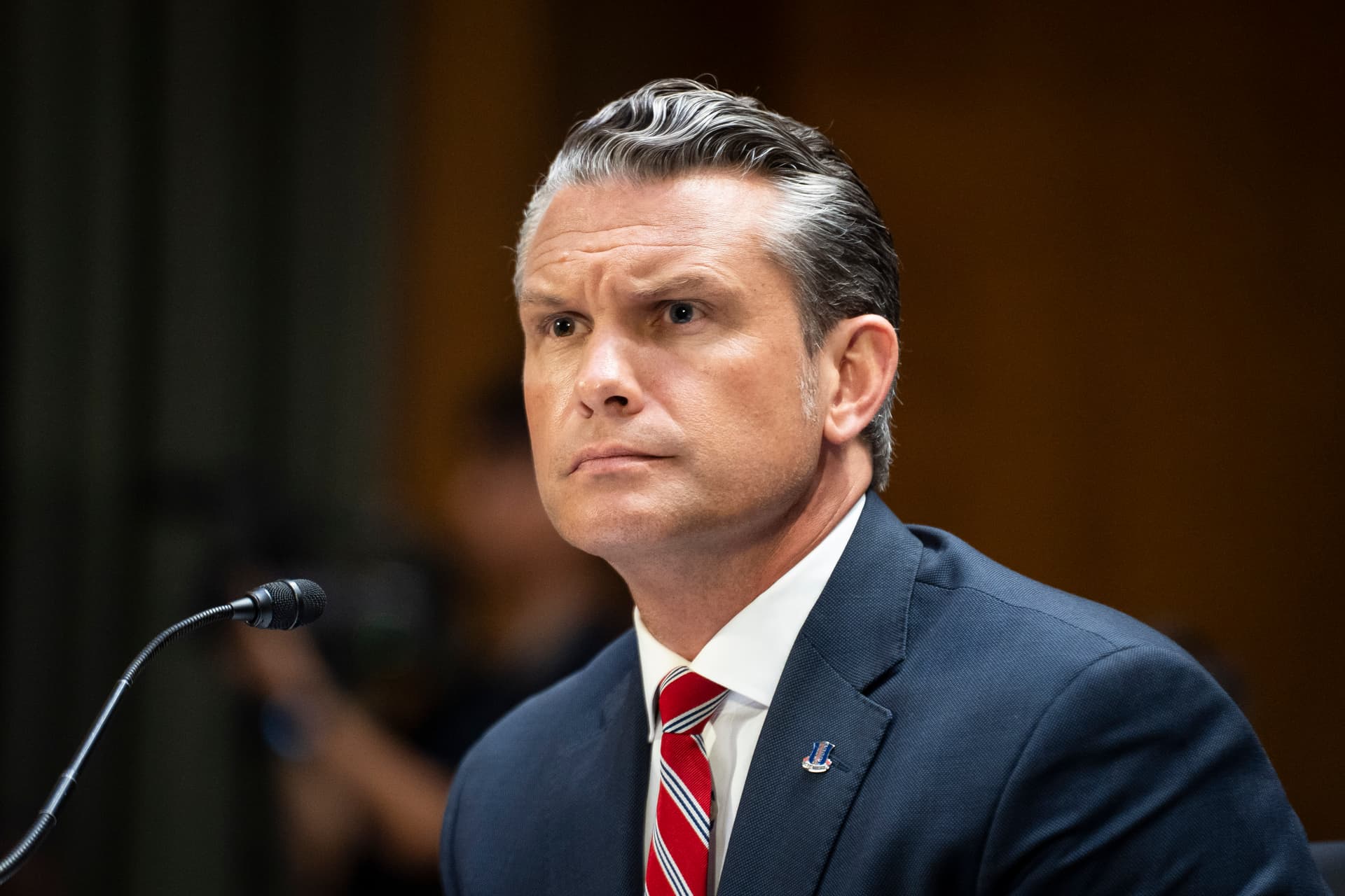 War Secretary Pete Hegseth testifies before the Senate Committee on Appropriations in Washington on July 21, 2026. (Madalina Kilroy/The Epoch Times)