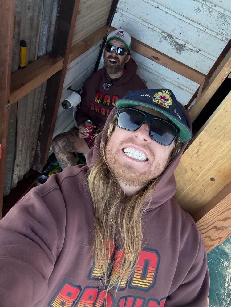 Alex Craig and Paul Graham pose on their raft. Alex Craig's craft floating in the seas off South Australia. (Courtesy of Alex Craig)