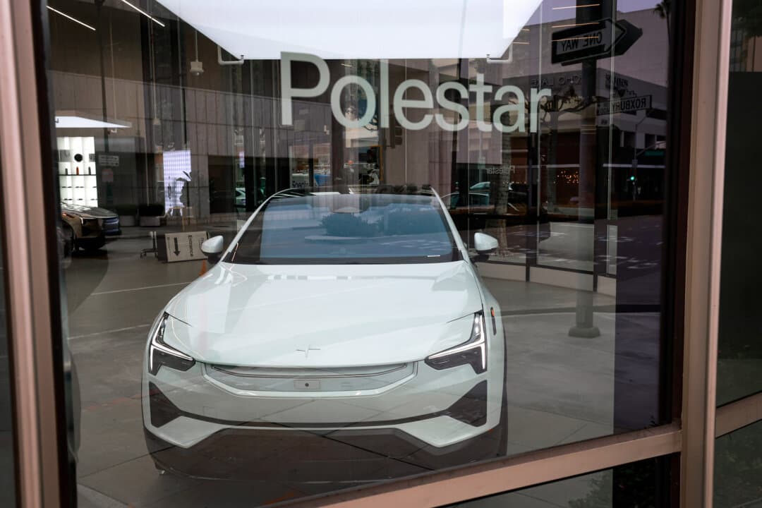 A Polestar car displayed in a Polestar dealership showroom in Beverly Hills, Calif., on June 26, 2026. The electric car maker will be barred from selling new vehicles in the United States starting with the 2027 model year after the Commerce Department cited national security concerns under new connected-vehicle regulations. (Justin Sullivan/Getty Images)