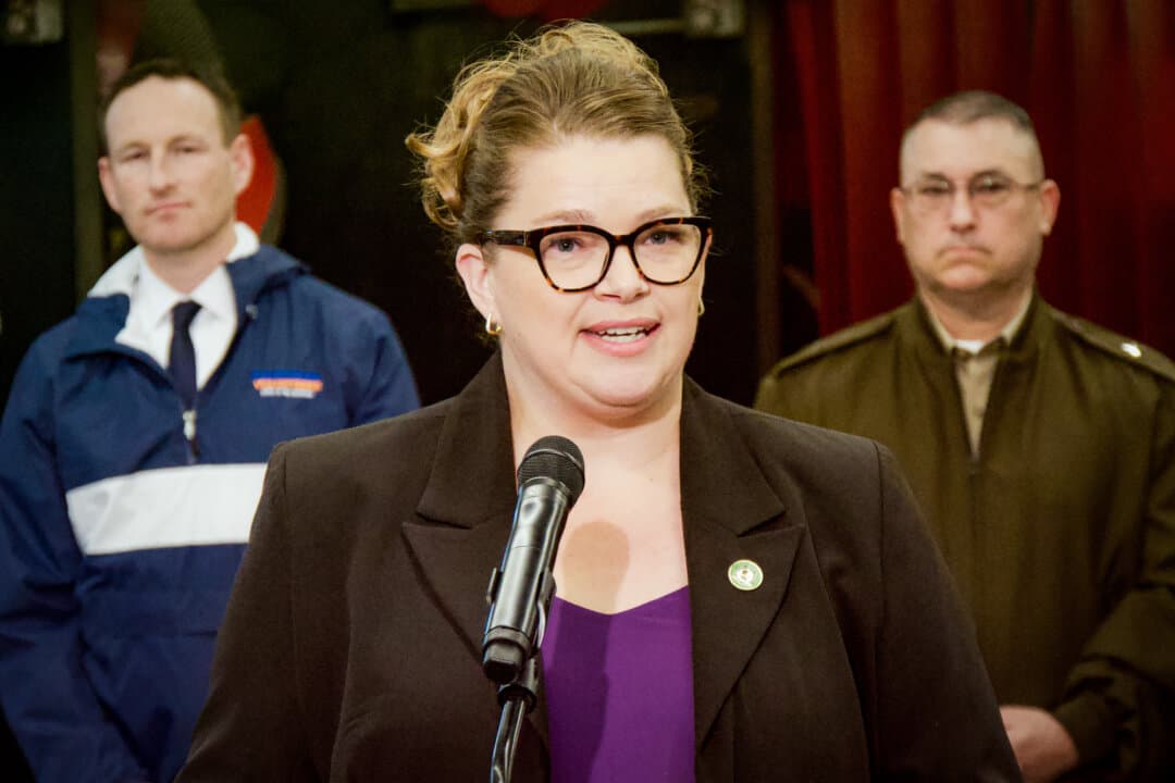 State Assemblywoman Heather Hadwick speaks at a press conference at Shasta College in Redding, Calif., on Dec. 16, 2024. Hadwick is working to address California ranchers' concerns about wolves. (Travis Gillmore/The Epoch Times)