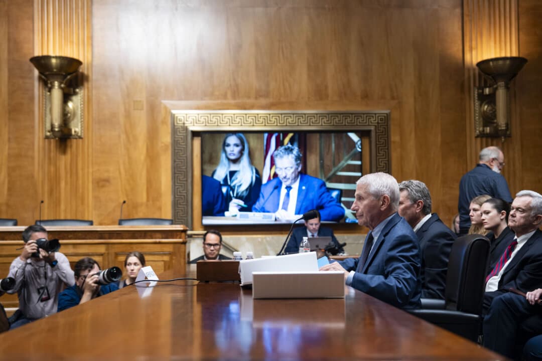 Dr. Anthony Fauci, former director of the National Institute of Allergy and Infectious Diseases at the National Institutes of Health, testifies before the Senate Committee on Homeland Security and Governmental Affairs in Washington on July 29, 2026. (Madalina Kilroy/The Epoch Times)