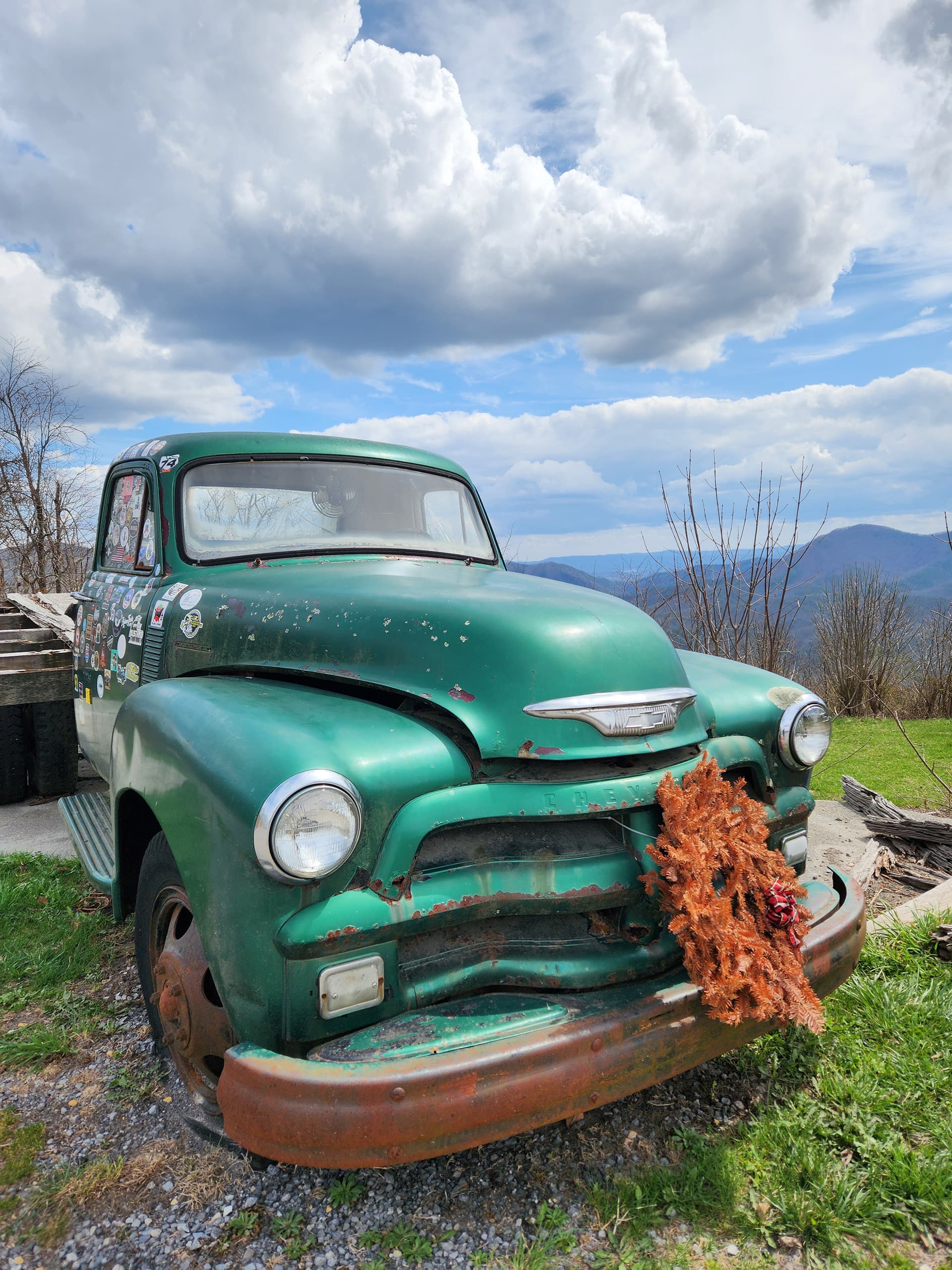 A rustic vehicle stands ready at Big Walker Lookout for visitors to photograph between snacks and musical performances. (Myscha Theriault/TNS)