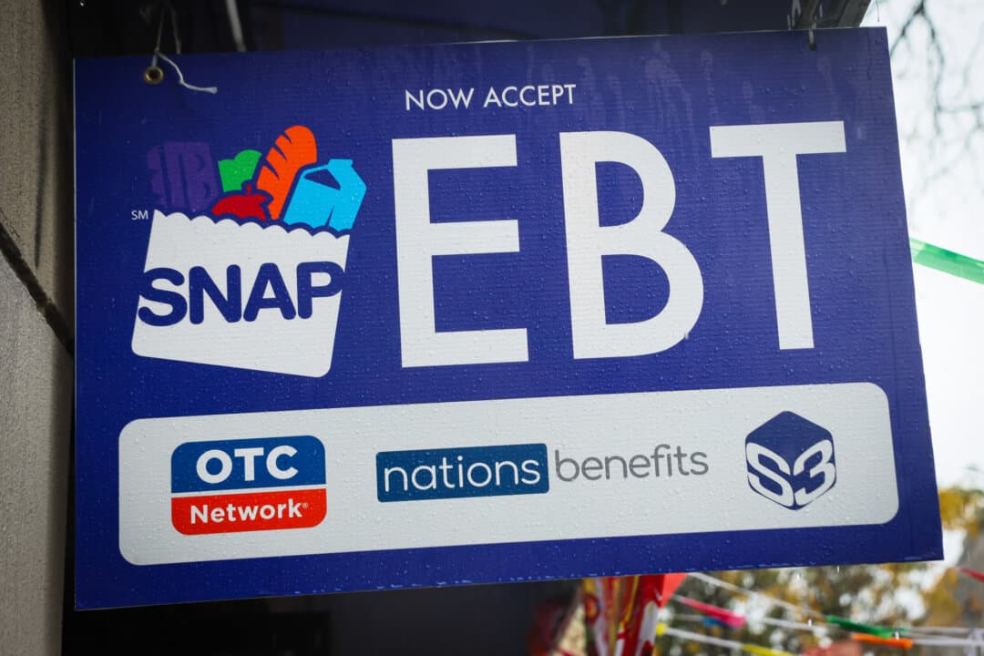 An EBT sign is displayed on the window of a grocery store in the Brooklyn borough of New York City on Oct. 30, 2025. (Michael M. Santiago/Getty Images)