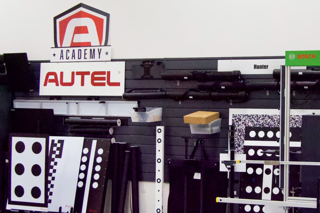 Tools for testing vehicles' automatic driver assist systems at SEMA's Detroit Garage in Plymouth, Michigan, on July 28, 2026. (Travis Gillmore/The Epoch Times)