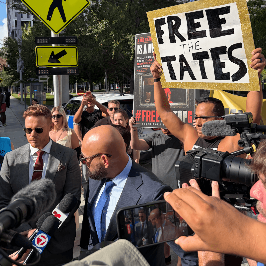 Attorney Joseph McBride gave a passionate speech after arguing on Andrew and Tristan Tate's behalf for about eight hours for them to be released in Miamion Aug. 27, 2026. (Troy Myers/Epoch Times)