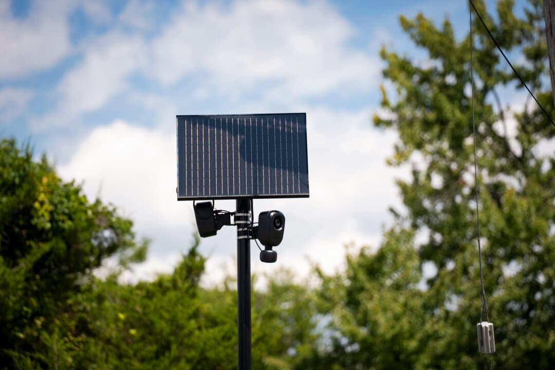 A Flock Safety license plate reader in a neighborhood in Jessup, Md., on Aug. 26, 2026. (Madalina Kilroy/The Epoch Times)