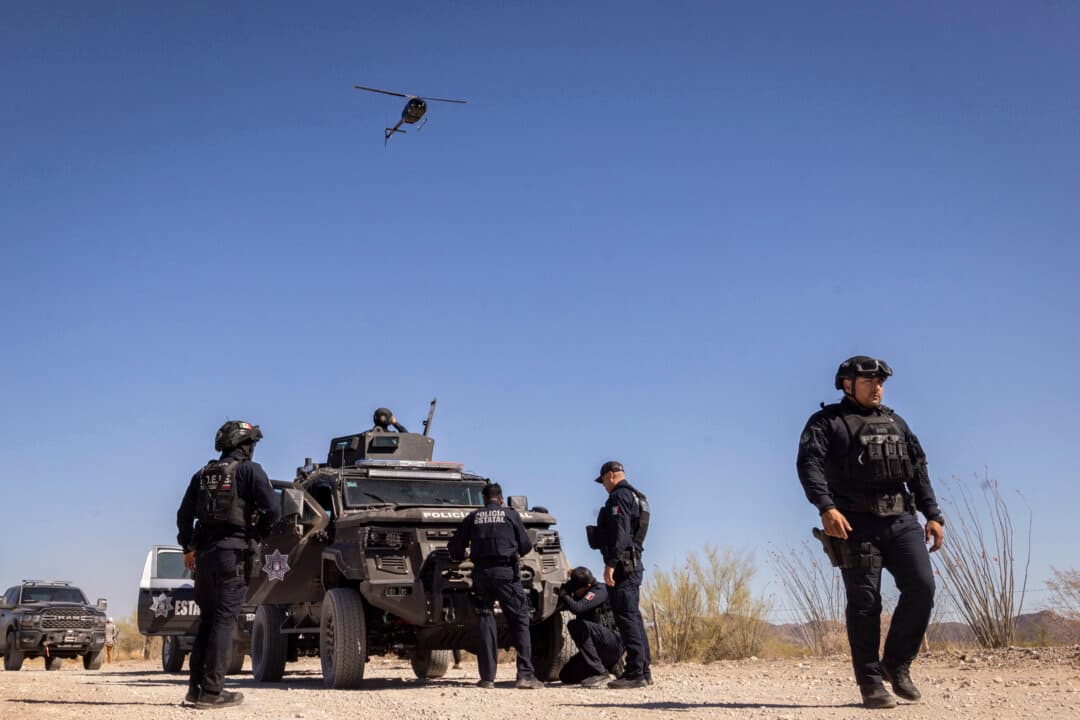Sonora State Police officers conduct and operation in the deserts of Sonora, Mexico, on April 15, 2025. (John Fredricks/The Epoch Times)