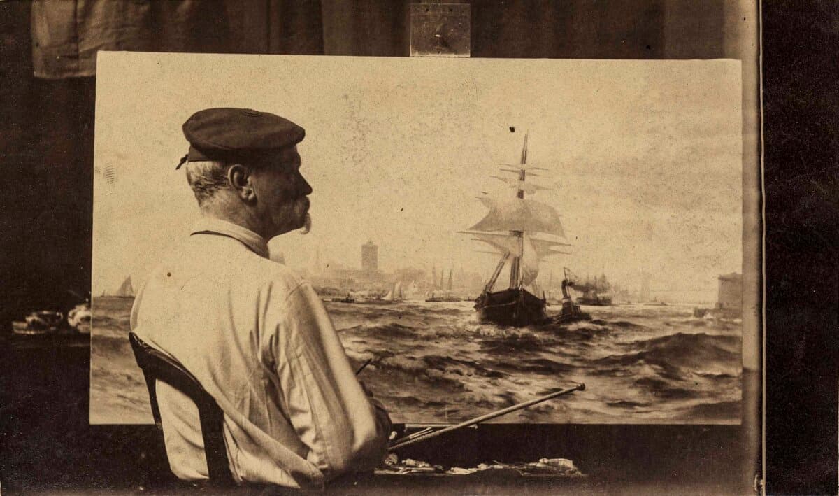 Edward Moran in his studio, circa 1870. Smithsonian. (Public Domain)