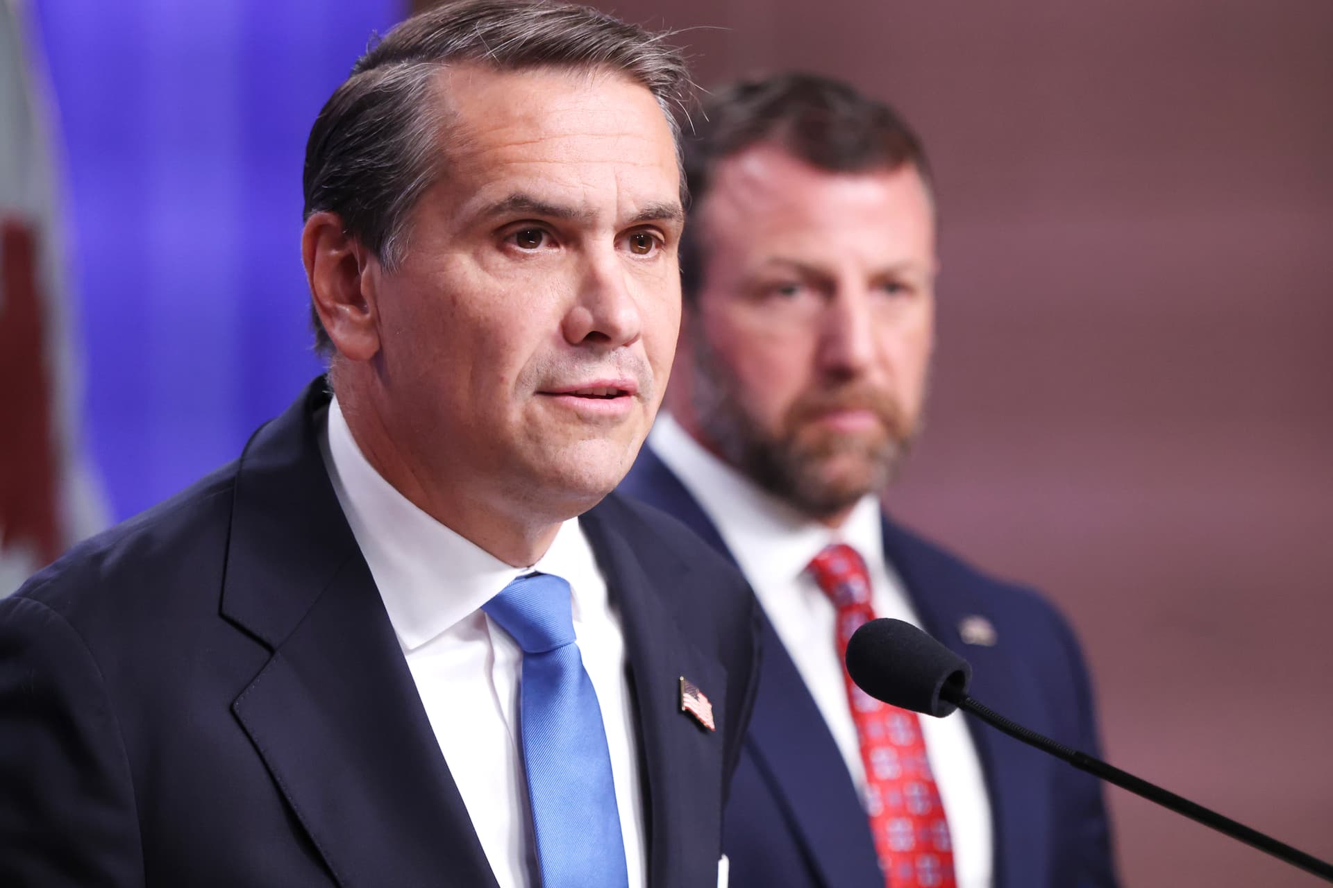 Attorney General Todd Blanche speaks alongside Secretary of Homeland Security Markwayne Mullin during a news conference at the Robert F. Kennedy Department of Justice building in Washington on Sept. 30, 2026. (Anna Moneymaker/Getty Images)