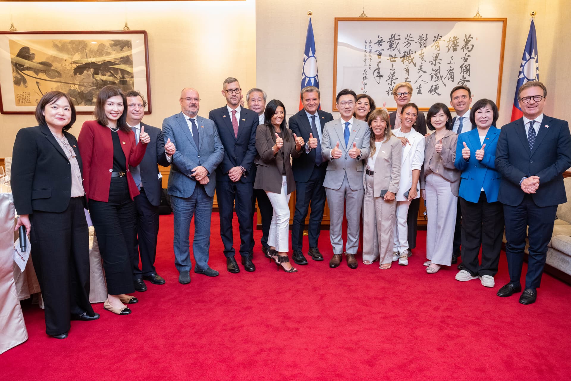 Legislative Yuan Vice President Johnny Chiang poses with Centinaio and the Italian parliamentary delegation in Taipei on Sept. 1, 2026. (Courtesy of Taiwan Legislative Yuan)
