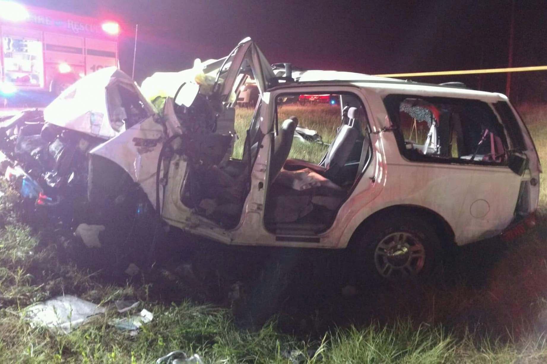 Photos of Caleb Trahan’s wrecked work vehicle taken on Mother’s Day 2017. (Courtesy of Julie Schaferling)