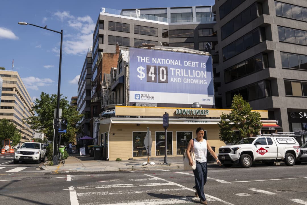 The National Debt clock in Washington on Sept. 1, 2026.(Madalina Kilroy/The Epoch Times)