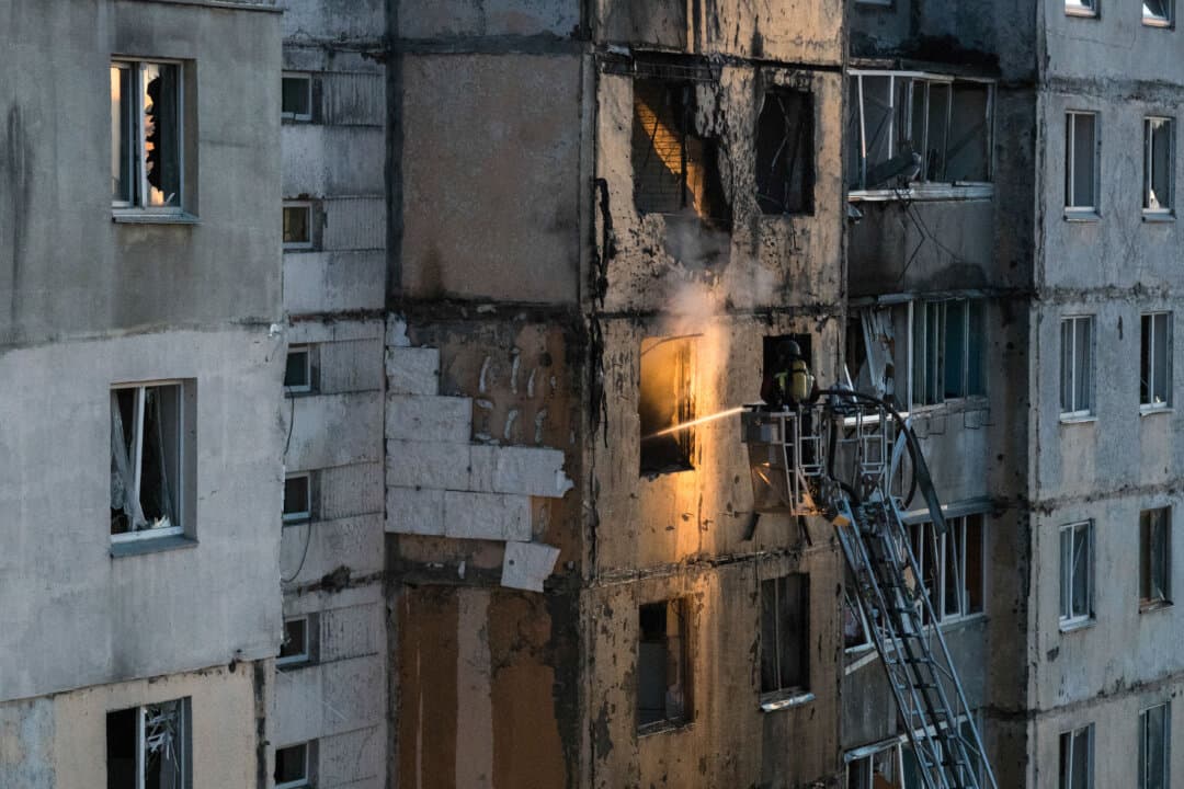 Ukrainian rescuers work at the site of a damaged residential building following a Russian strike, in Kyiv, Ukraine, on Sept. 3, 2026. (Vladyslav Musiienko/AFP via Getty Images)