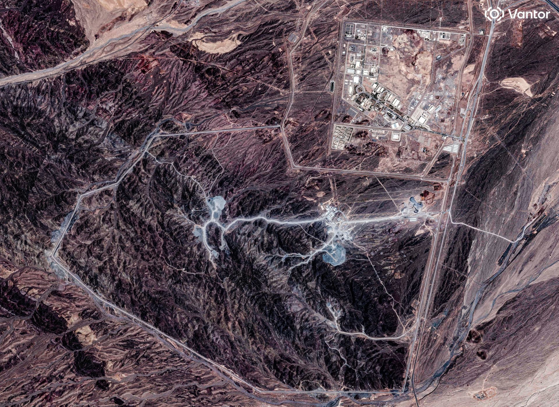 A satellite view shows the Natanz nuclear facility and Pickaxe Mountain in Iran on June 30, 2026. (Vantor/Handout via Reuters)
