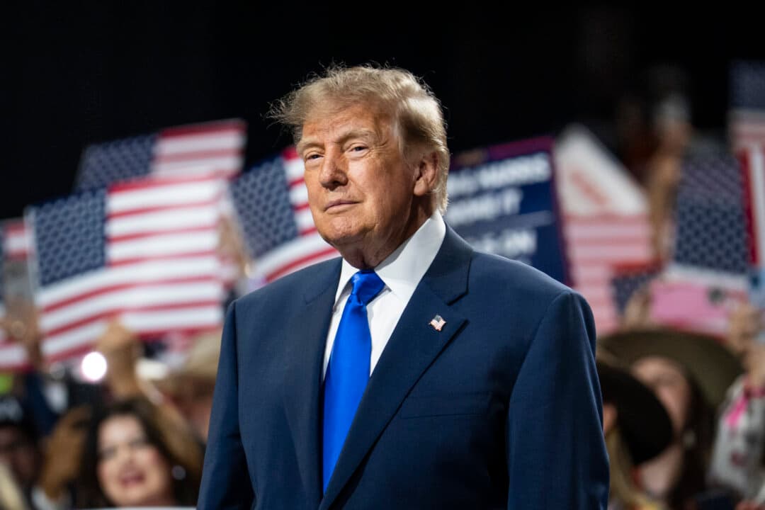 President Donald Trump arrives to speak during the 2026 Republican Midterm Convention in Dallas on Sept. 9, 2026. (Madalina Kilroy/The Epoch Times)