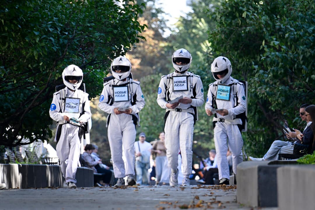 Militants of Russian liberal party New People handout campaign leaflets ahead of the legislative elections, in central Moscow on Sept. 10, 2026. Russia will elect the new lower house of parliament, the State Duma, from Sept. 18 to 20. (Alexander Nemenov/AFP via Getty Images)