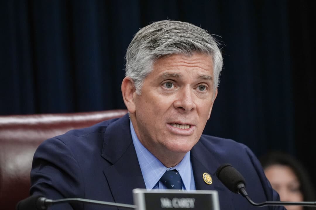 Rep. Darin LaHood (R-Ill.), chairman of the House Ways and Means Committee's Work & Welfare Subcommittee, asks a question during a hearing on Capitol Hill in Washington on Sept. 1, 2026. In November 2023, LaHood cosponsored a bill—dubbed the NO GOTION Act—to block U.S. green energy tax credits from going to companies linked to adversarial nations. (Mariam Zuhaib/AP Photo)