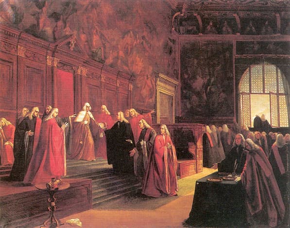 A portrait painting the fall of the Republic of Venice (1797): the abdication of the last doge, Ludovico Manin. (Public Domain)