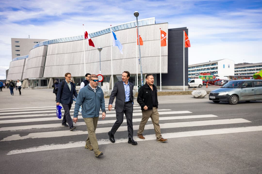 Louisiana Gov. Jeff Landry (C), U.S. special envoy to Greenland, in Nuuk, Greenland, on May 20, 2026. (Christian Klindt Soelbeck/Ritzau Scanpix/AFP via Getty Images/ Denmark OUT)