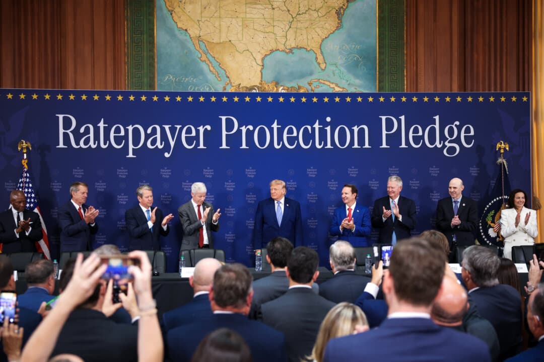 President Donald Trump (C) hosts a roundtable on the Ratepayer Protection Pledge, intended to shield ratepayers from electricity costs associated with the artificial intelligence boom. Louisiana Gov. Jeff Landry (4th R) is positioning his state to be a major player in the data center surge associated with artificial intelligence. (Kevin Dietsch/Getty Images)