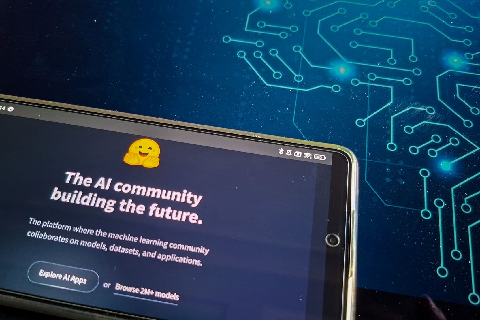 Illustration of the Hugging Face AI in Paris, France, on June 2, 2026. (Riccardo Milani/Hans Lucas/AFP via Getty Images)