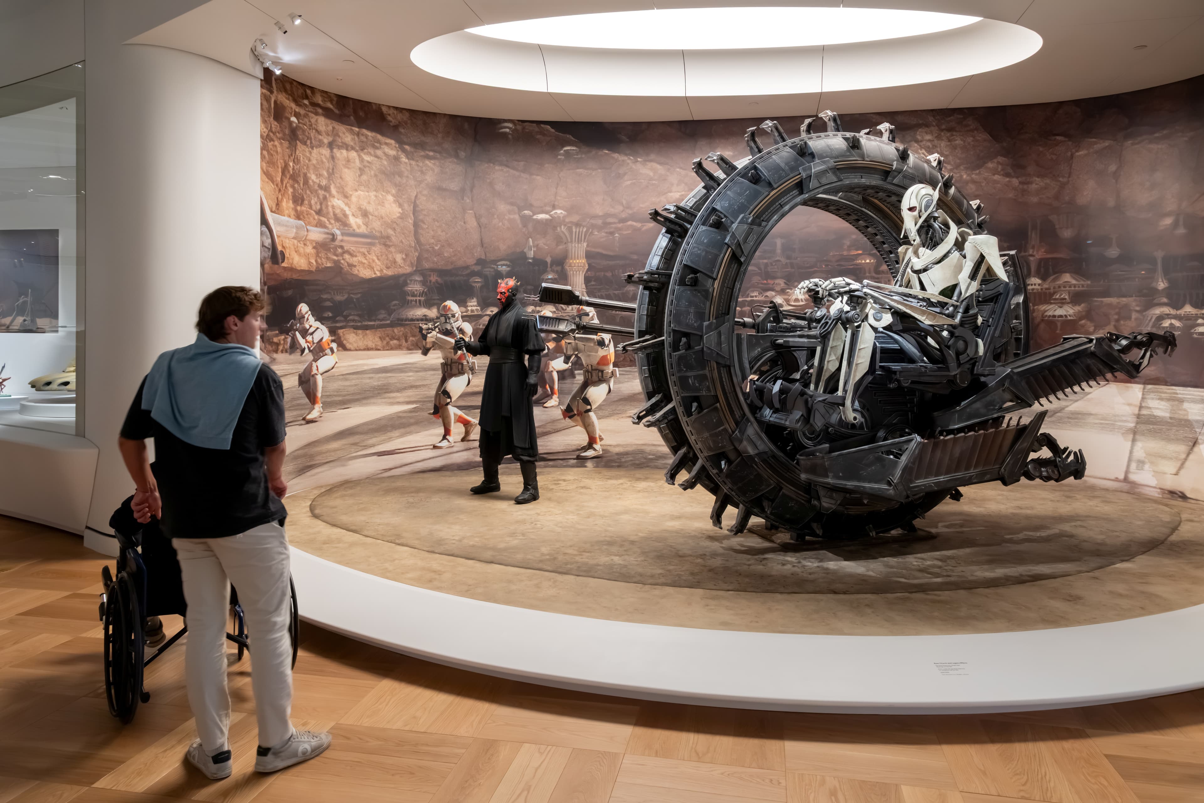 A physical rendition of General Grievous’s wheel bike was created for the museum. (Iwan Baan/Lucas Museum of Narrative Art)