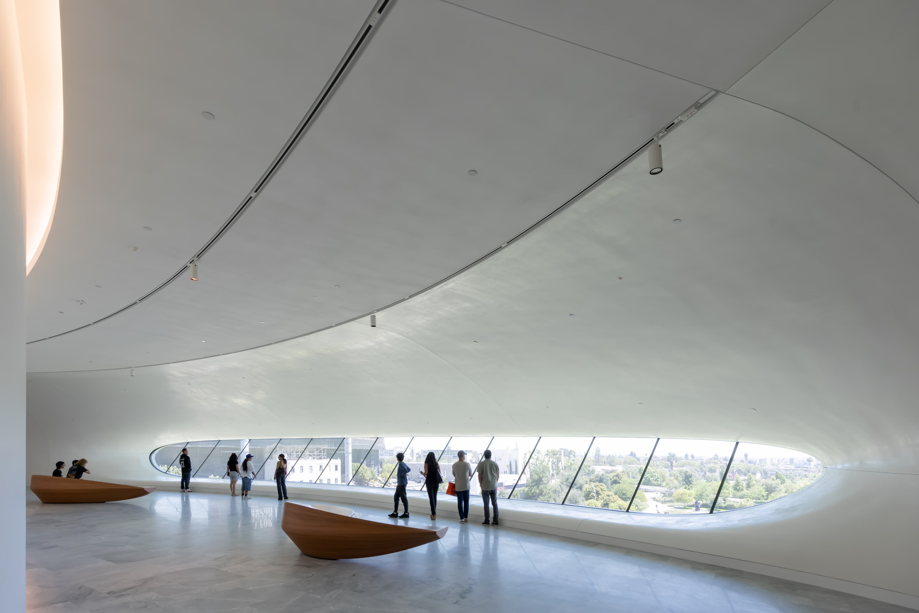 The viewports offer a view of the grounds as well as a quiet space to rest and reflect. (Iwan Baan/Lucas Museum of Narrative Art)