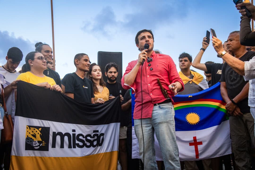 Renan Santos holds a pre-campaign event in Recife, Brazil, in January 2026. (Romerito Pontes/CC BY-SA 4.0)