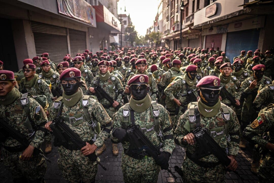 Members of Mexico's Paratrooper Regiment prepare to take part in the annual Independence Day military parade in Mexico City on Sept. 16, 2026. (Carl de Souza/AFP via Getty Images)