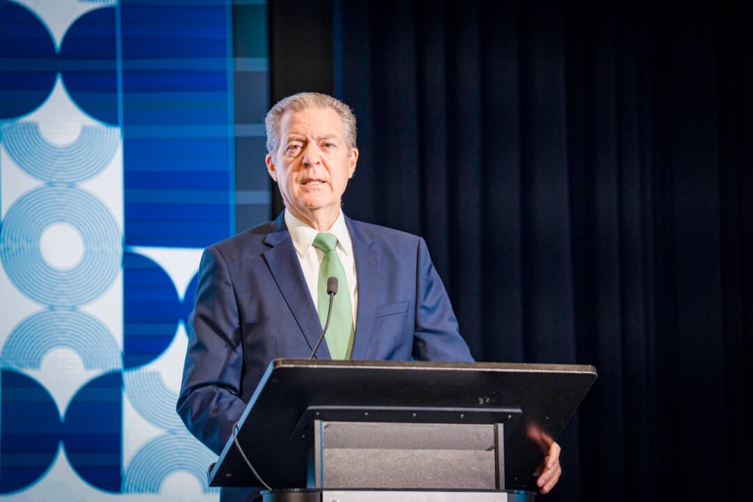 Sam Brownback, former U.S. ambassador-at-large for international religious freedom, speaks during an event at the Museum of the Bible in Washington on Sept. 16, 2026. (Madalina Kilroy/The Epoch Times)