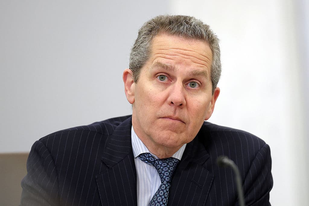 Federal Reserve Board Governor Michael Barr participates in a board meeting at the Federal Reserve in Washington on March 19, 2026. (Kevin Dietsch/Getty Images)