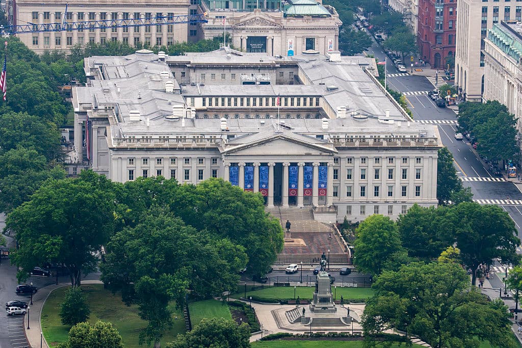 The U.S. Treasury building in Washington on June 28, 2026. (Al Drago/Getty Images)