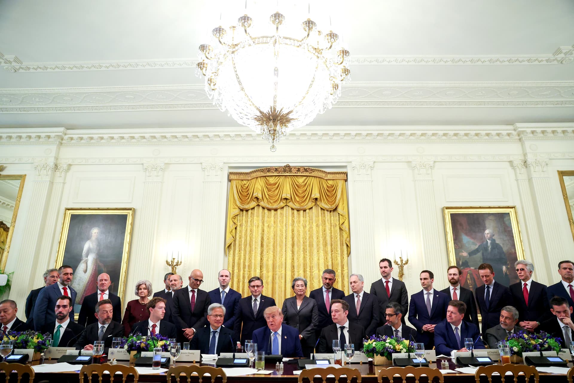 President Donald Trump makes a statement as he is joined by executives and cabinet members during a meeting with on artificial intelligence in the East Room of the White House on Sept. 29, 2026. (Kevin Dietsch/Getty Images)