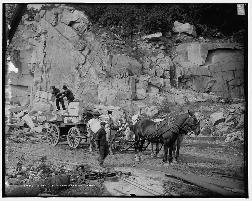 Loading, a New England granite quarry, circa 1908. Detroit Publishing Co. Library of Congress. (Public Domain)