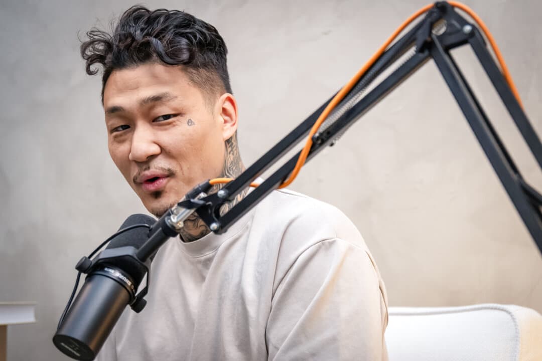 Johnny Chang addresses followers via podcast in Los Angeles on April 30, 2026. Chang uses technology to share how he turned from the streets, gangs, and prison, to Christianity. (John Fredricks/The Epoch Times)