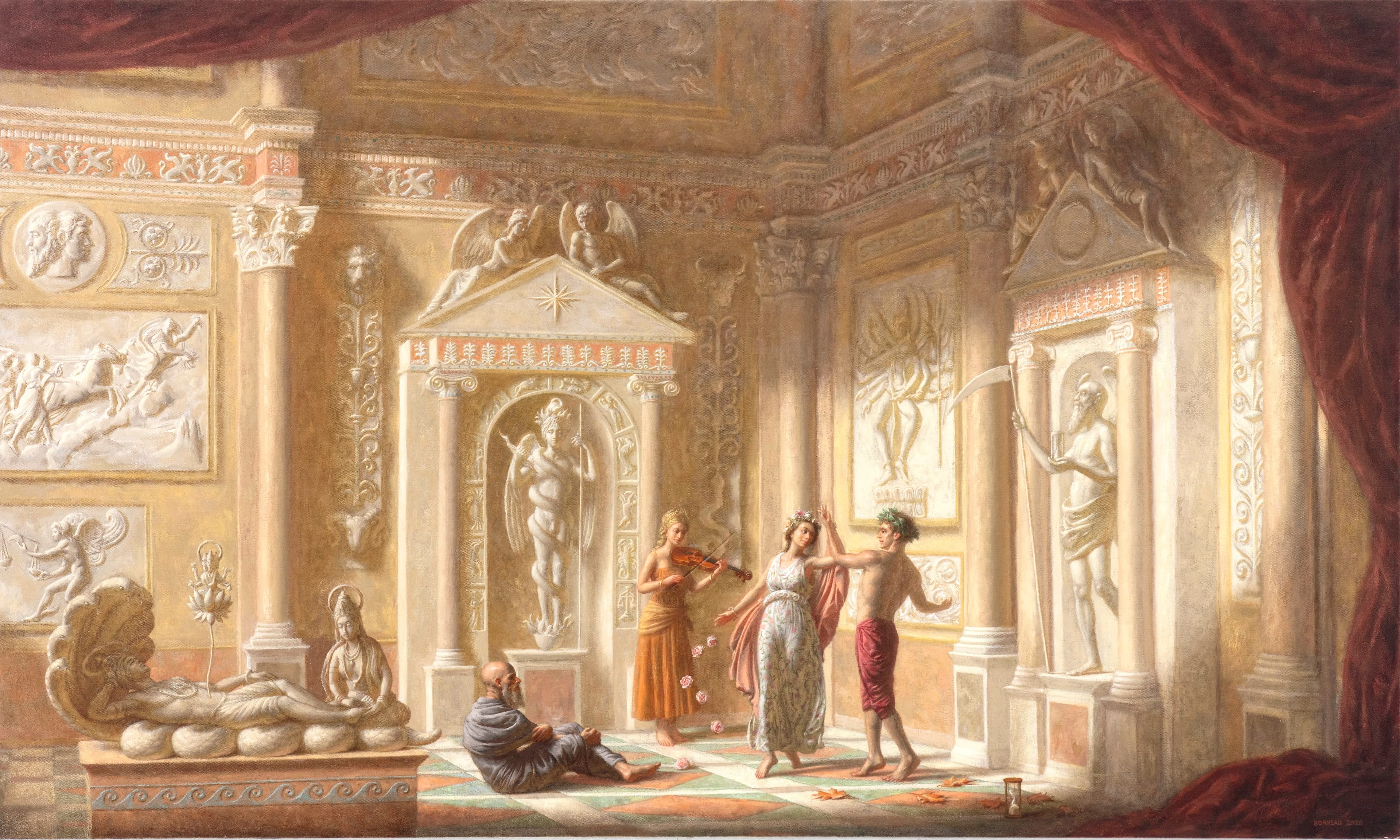 Andrew Bonneau's oil painting, "Time is the moving image of eternity," which depicts different divine beings. (Courtesy of Andrew Bonneau)