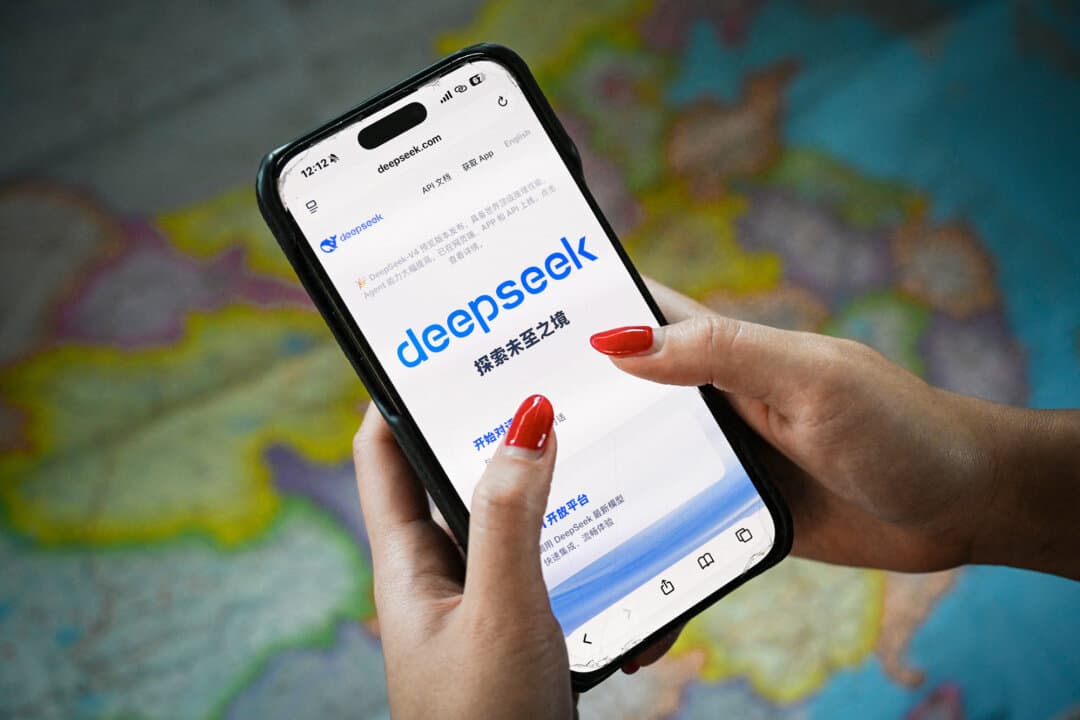 The DeepSeek app on a cellphone in Beijing on April 28, 2026, in this photo illustration. OpenAI has accused the Chinese start-up of using U.S. technology to train its own large language models, employing a technique called distillation. (Greg Baker/AFP via Getty Images)