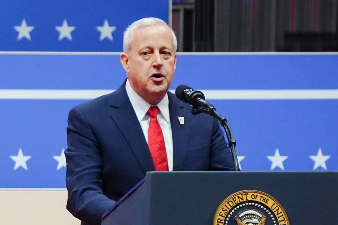 (Left) Then-Republican National Committee Chairperson Michael Whatley speaks following the inauguration of President Donald Trump during an event at Capital One Arena in Washington on Jan. 20, 2025. (Right) Then-North Carolina Gov. Roy Cooper speaks during the Democratic National Convention in Chicago on Aug. 22, 2024. (Madalina Vasiliu/The Epoch Times)