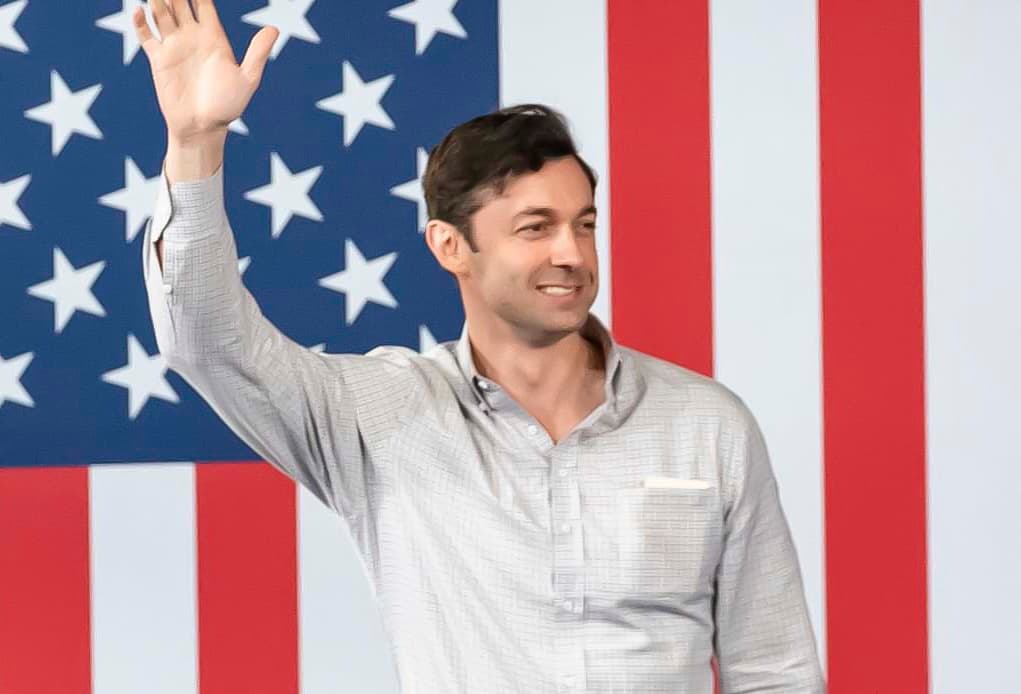 (Left) Sen. Jon Ossoff (D-Ga.) speaks at a campaign event for President Joe Biden in Atlanta on March 9, 2024. (Right) Rep. Mike Collins (R-Ga.) speaks to supporters of President Donald Trump in Peachtree City, Ga., on Aug. 21, 2025. (Megan Varner/Getty Images)