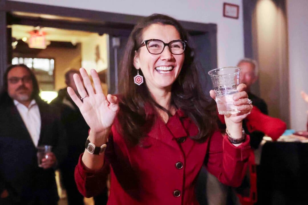 (Left) Then-Rep. Mary Peltola (D-Alaska) speaks to supporters at a watch party in Anchorage, Alaska, on Nov. 8, 2022. (Right) Sen. Dan Sullivan (R-Alaska) walks through the U.S. Capitol subway system in Washington on March 4, 2026. (Spencer Platt/Getty Images, Anna Moneymaker/Getty Images)