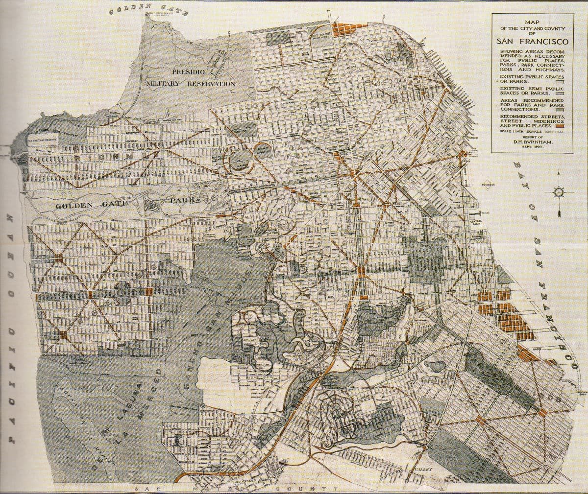 Burnham and co-author Edward H. Bennett's plan for San Francisco. (Public Domain)