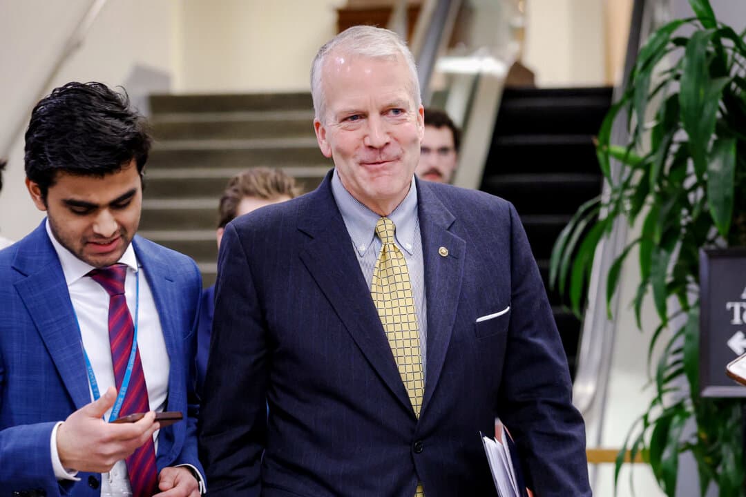 (Left) Then-Rep. Mary Peltola (D-Alaska) speaks to supporters at a watch party in Anchorage, Alaska, on Nov. 8, 2022. (Right) Sen. Dan Sullivan (R-Alaska) walks through the U.S. Capitol subway system in Washington on March 4, 2026. (Spencer Platt/Getty Images, Anna Moneymaker/Getty Images)