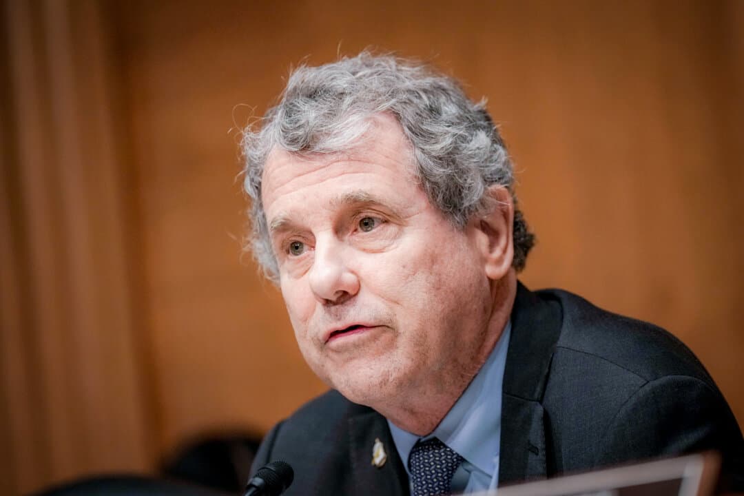 (Left) Sen. Jon Husted (R-Ohio) on Capitol Hill in Washington on July 14, 2026. (Right) Sen. Sherrod Brown (D-Ohio) speaks during a Senate Banking Committee hearing on Capitol Hill in Washington on April 27, 2023. (Madalina Kilroy/The Epoch Times, Drew Angerer/Getty Images)