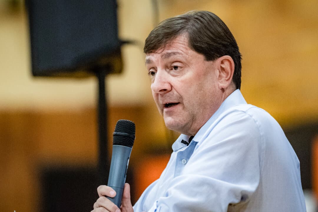 (Left) Sen. Susan Collins (R-Maine) speaks during a hearing on Capitol Hill in Washington on May 14, 2025. (Right) Maine Democratic Senate candidate Troy Jackson speaks at a town hall in Biddeford, Maine, on Sept. 13, 2026. (Madalina Vasiliu/The Epoch Times, Joseph Prezioso/Getty Images)