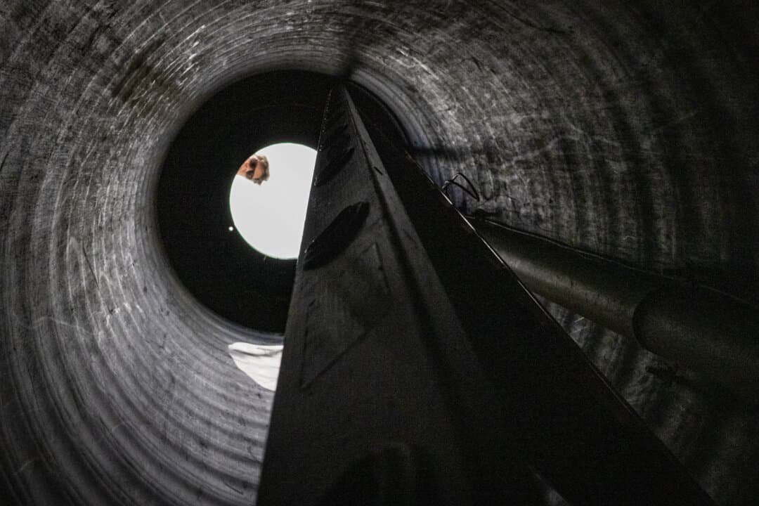 An upward view in a tunnel formerly used by drug cartels outside of San Diego, on Sept. 17, 2026. (John Fredricks/The Epoch Times)